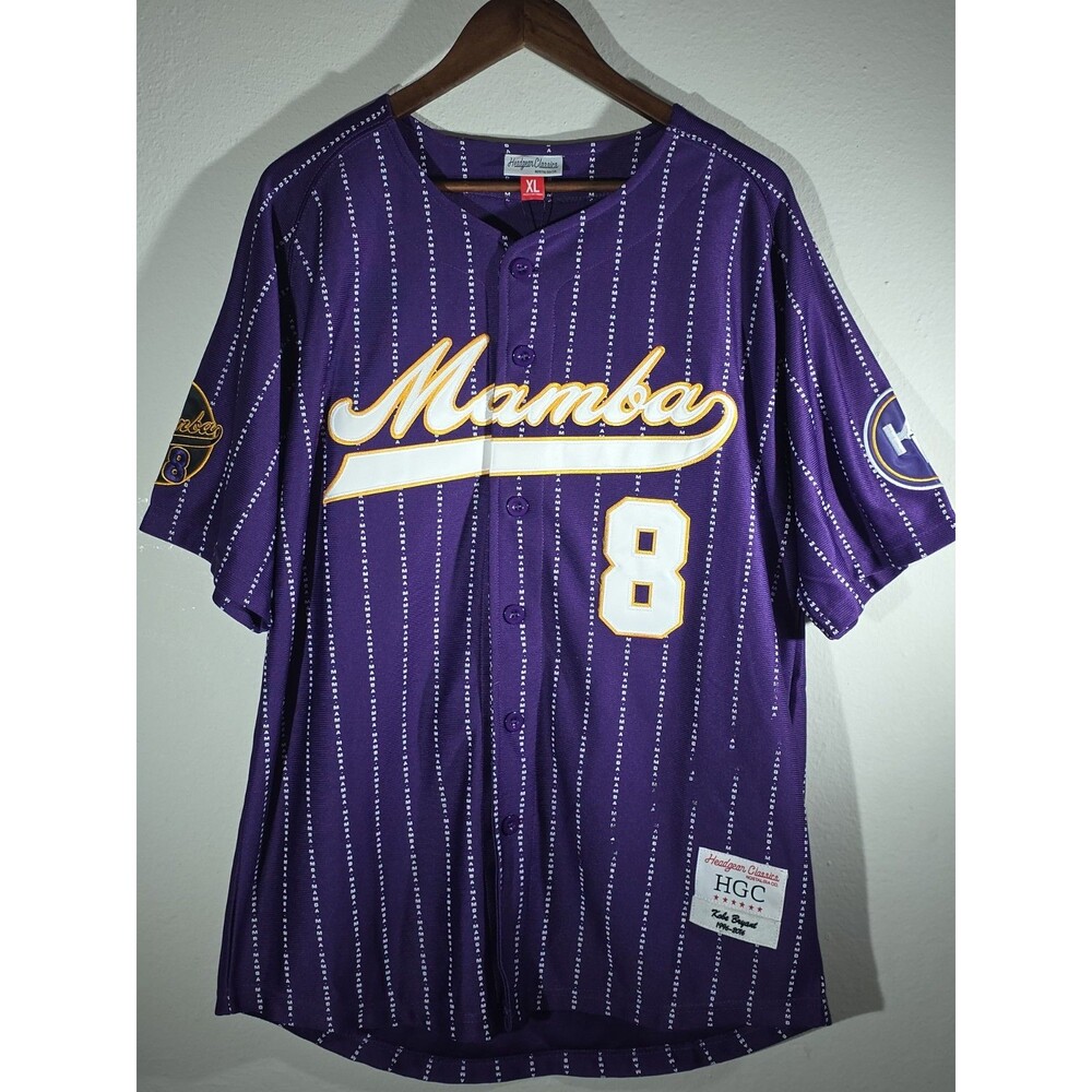Headgear Classics Kobe Bryant Lakers Mamba Pinstripe Purple Baseball Jersey XL